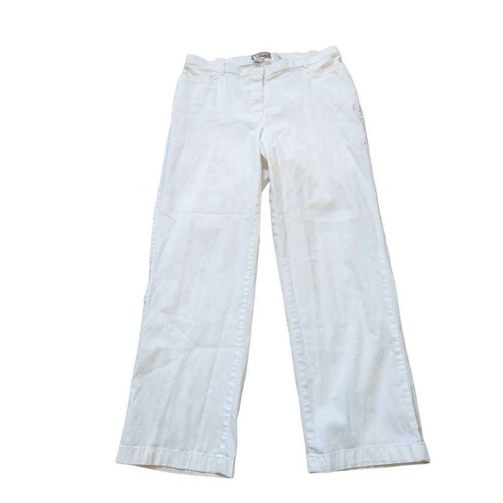 Tanjay Women's White Straight Leg Comfort Waist Stretch Cotton Casual Pants 16W